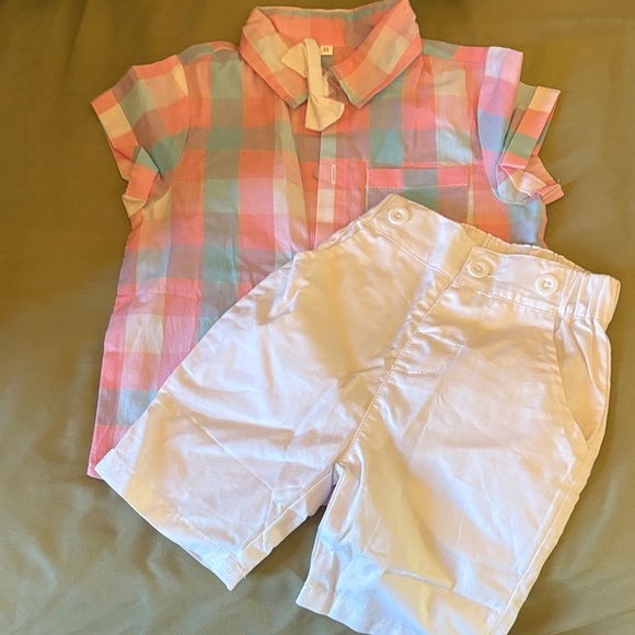 The Unbranded Brand Other - Kids Pastel Plaid Shirt and White Shorts Set